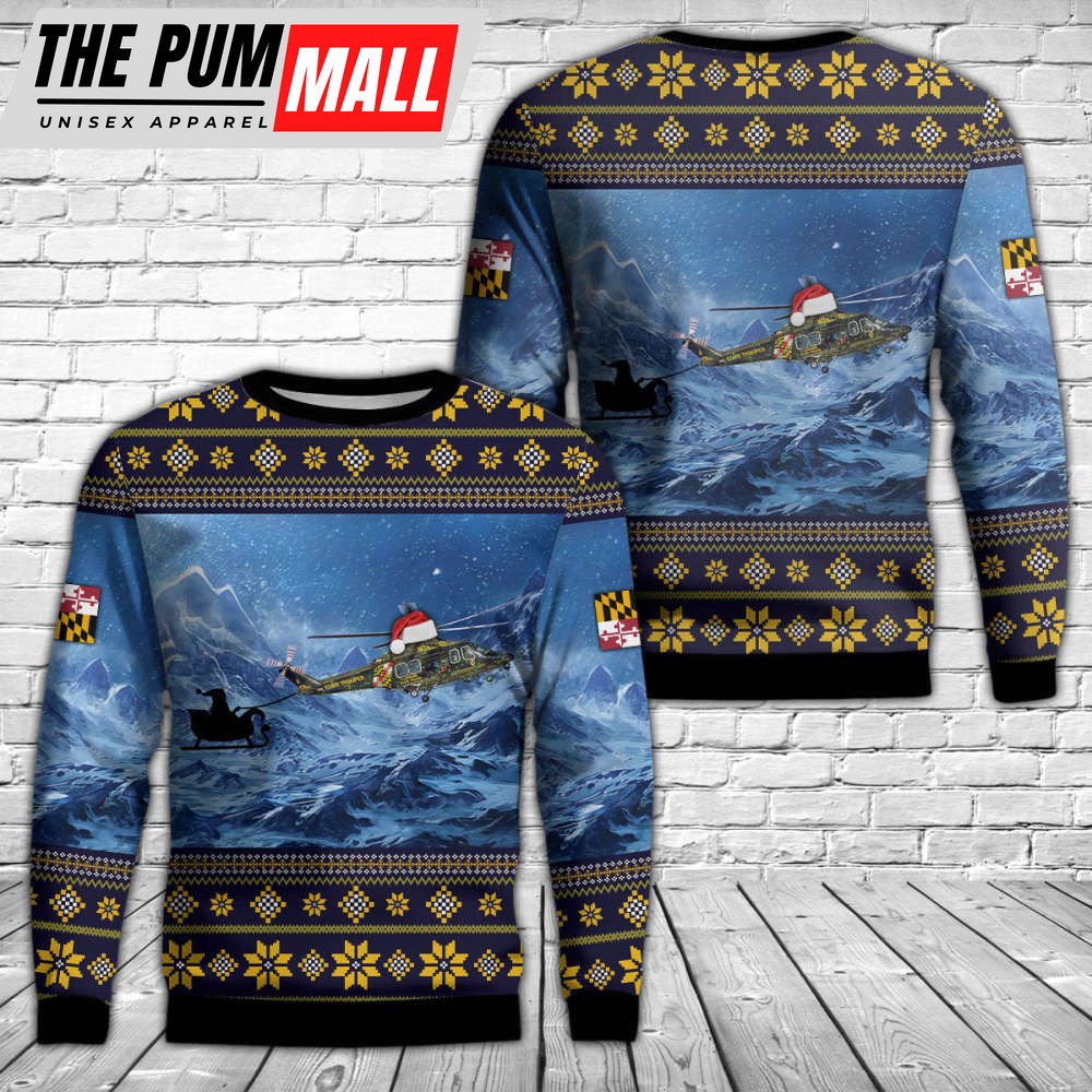 Maryland State Police AW139 Helicopter Christmas Sweater