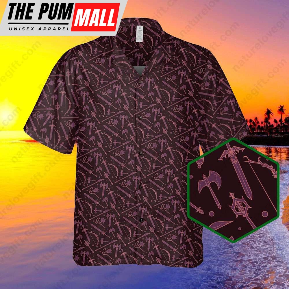 Medieval Weapons Button Up Hawaiian Shirt DnD Dungeons and Dragons Gift