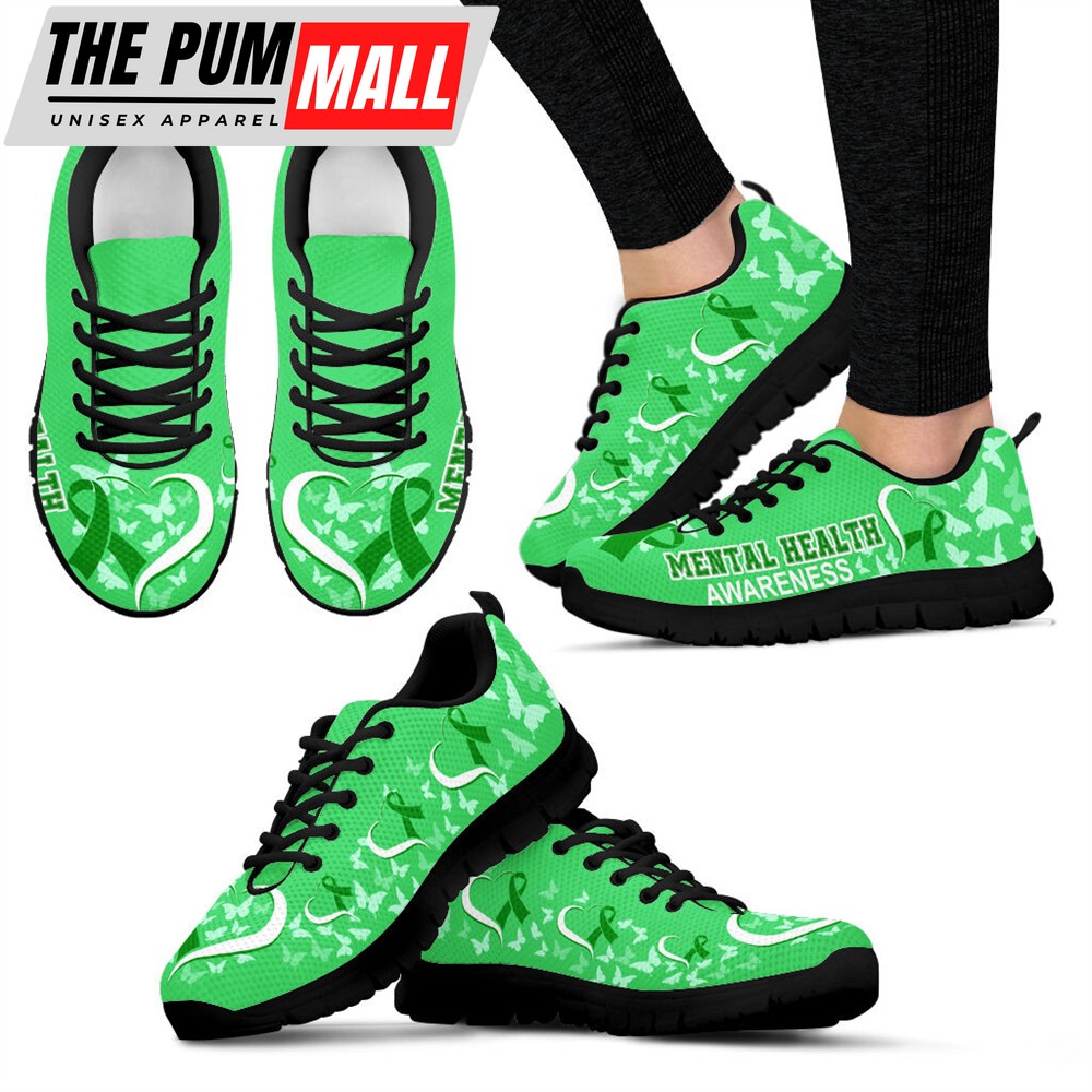 Mental Health Shoes Awareness Heart Ribbon Sneaker Walking Shoes – Best Gift For Men And Women Malalan