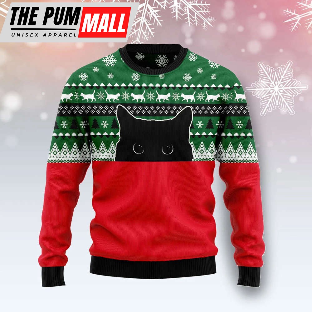 Meow Meow Black Cat Ugly Christmas Sweater, Gift For Christmas 2023