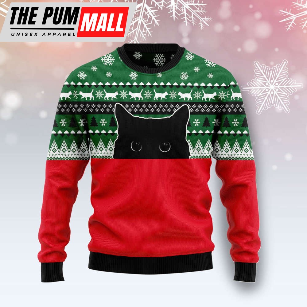 Meow Meow Black Cat Ugly Christmas Sweater