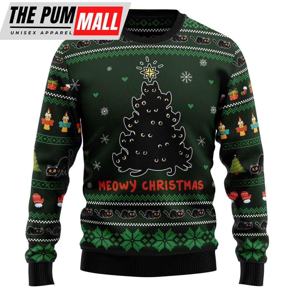 Meowy Christmas Black Cat G5105 Ugly Christmas Sweater – Perfect Holiday Gift by Noel Malalan