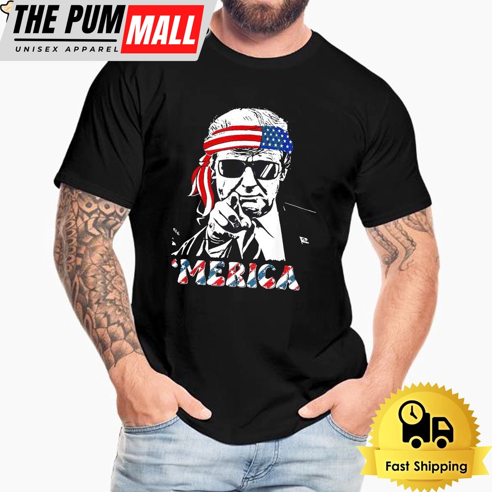 Merica Trump Happy Donald Trump American Flag 4th Of July T-Shirt