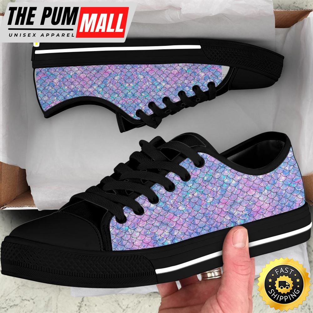 Mermaid Pattern Women Low Top Canvas Shoes 3D