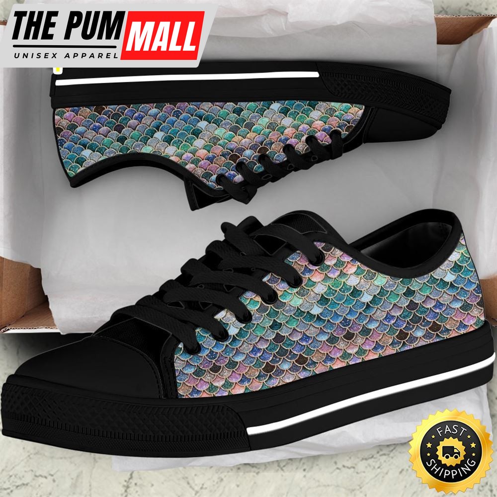 Mermaid Pattern Women Low Top Canvas Shoes