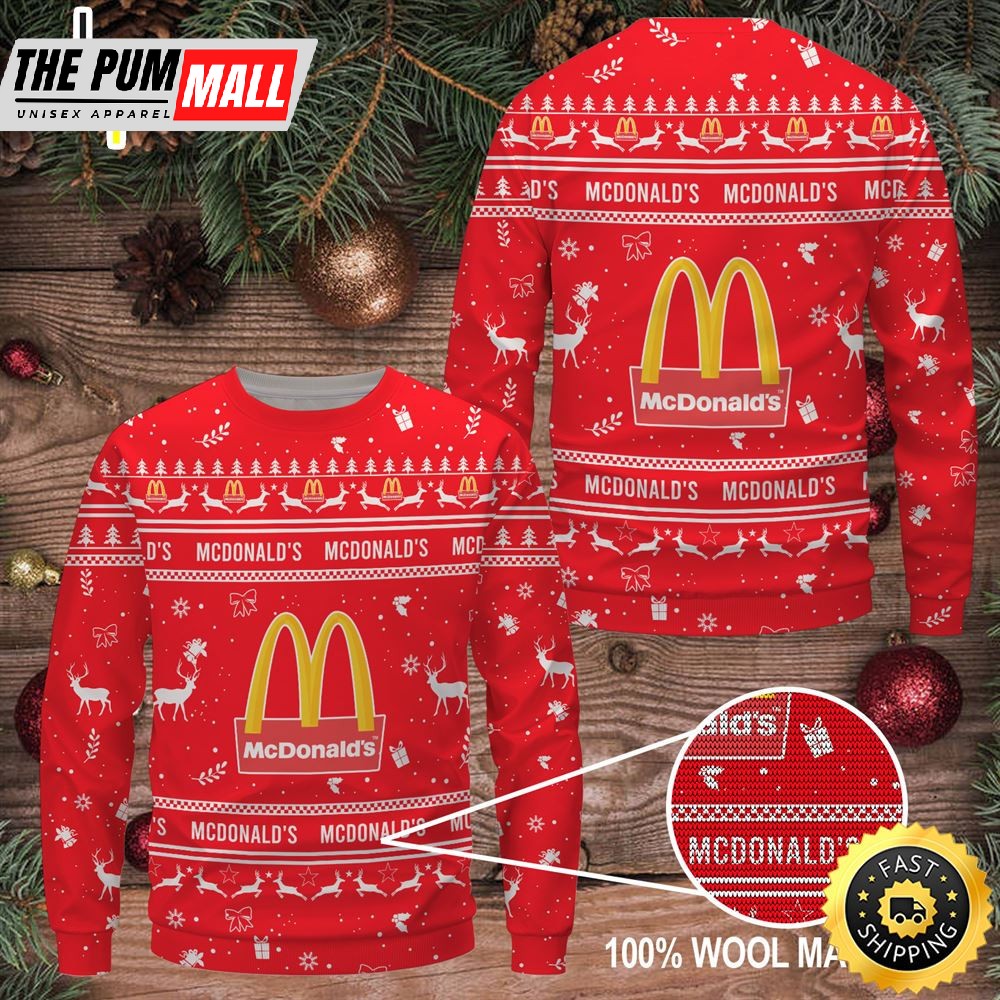 Merry Christmas 2025 Mcdonald’s Ugly Sweater Htvq6742