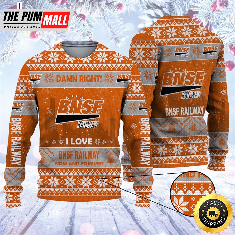 Merry Christmas 2025 Ugly Sweater Bnsf Railway
