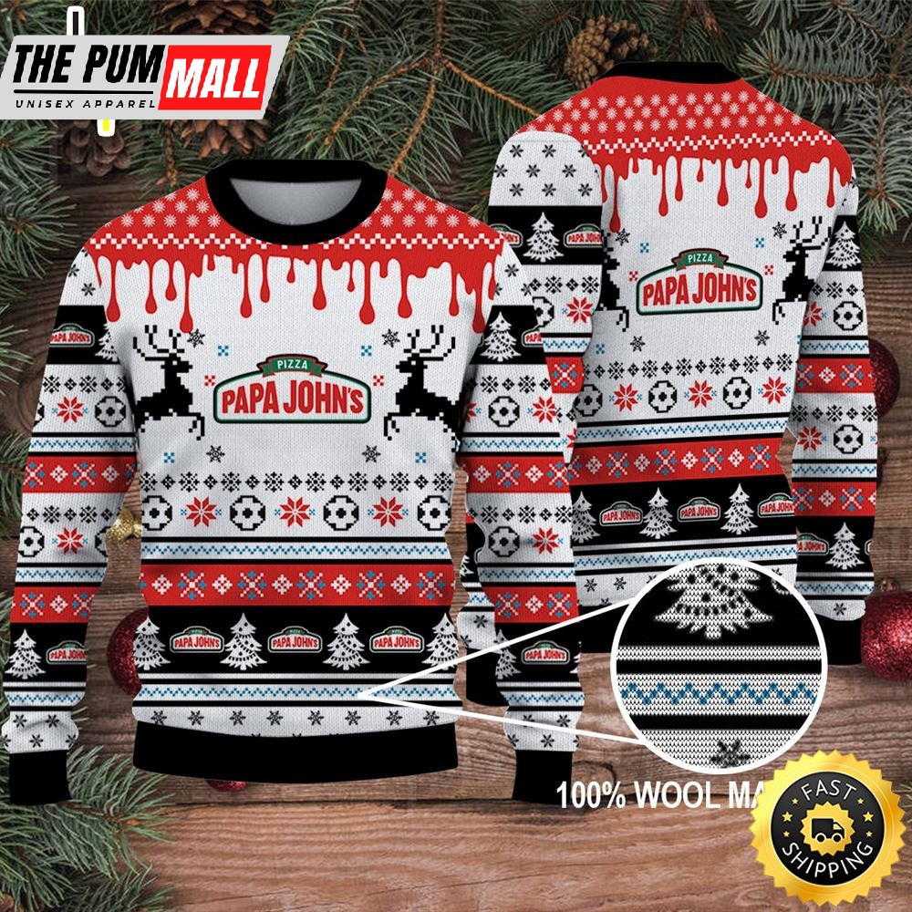 Merry Christmas 2025 Ugly Sweater Papa John’s Pizza
