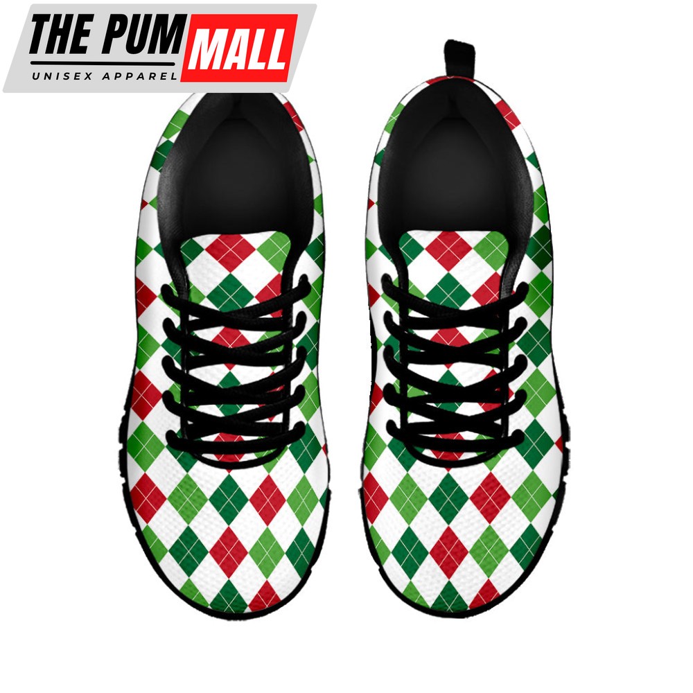 merry-christmas-argyle-pattern-print-black-running-shoes-gift-for-men-and-women-siisdseg Merry Christmas Argyle Pattern Print Black Running Shoes, Gift For Men And Women