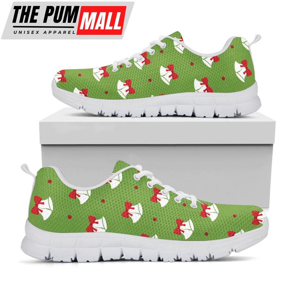 Merry Christmas Bells Pattern Print White Running Shoes, Gift For Men And Women