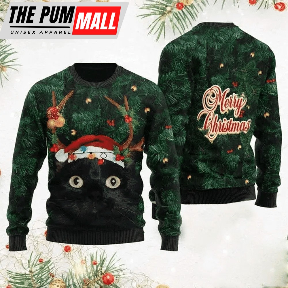 Merry Christmas Black Cat Ugly Christmas Sweater, Christmass Gift