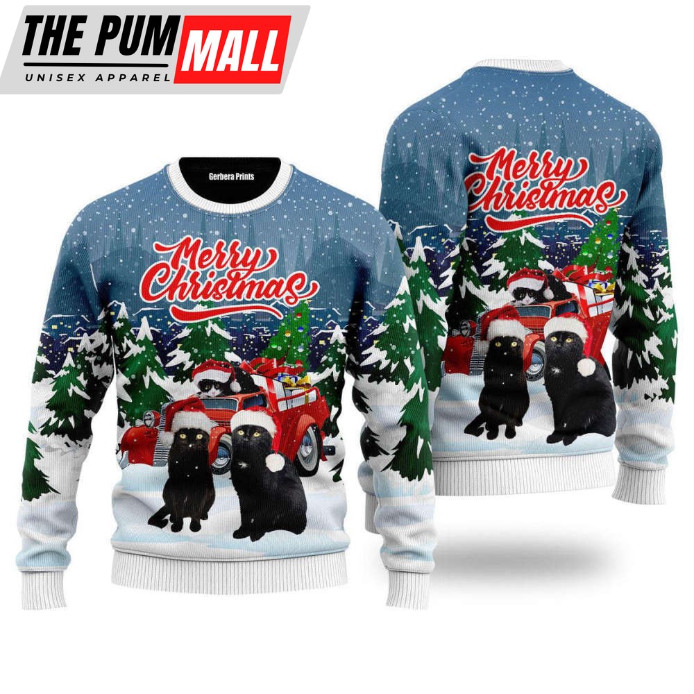 Merry Christmas Black Cat Ugly Christmas Sweater For Men & Women