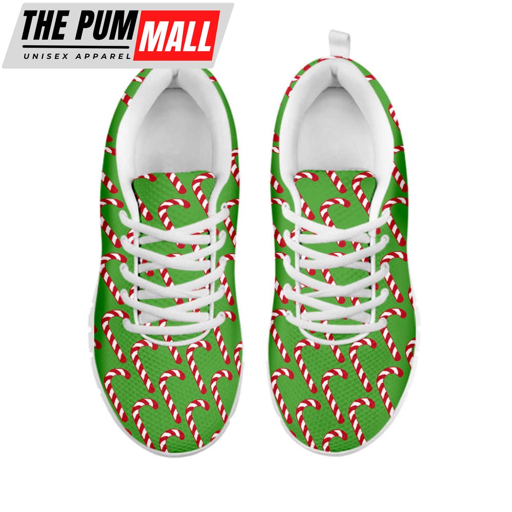 Merry Christmas Candy Cane Pattern Print White Running Shoes, Gift For Men And Women