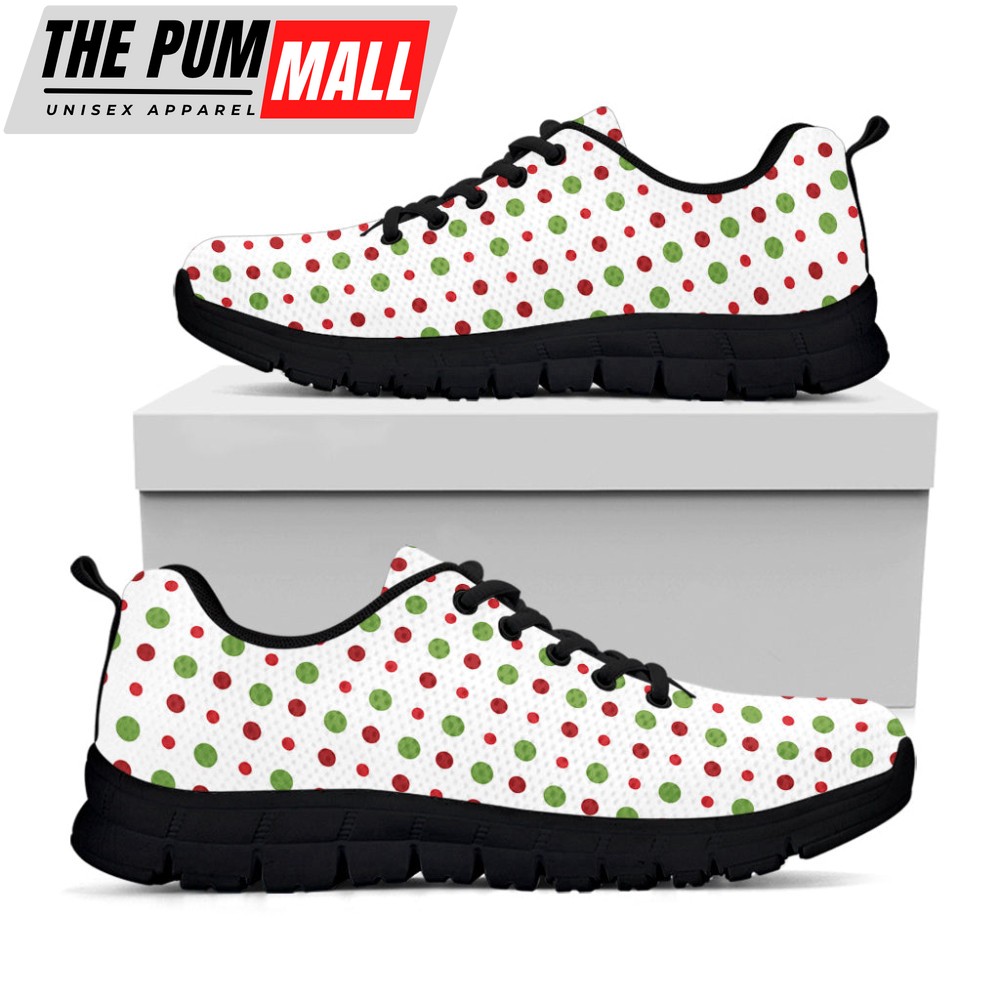 Merry Christmas Dots Pattern Print Black Running Shoes, Gift For Men And Women