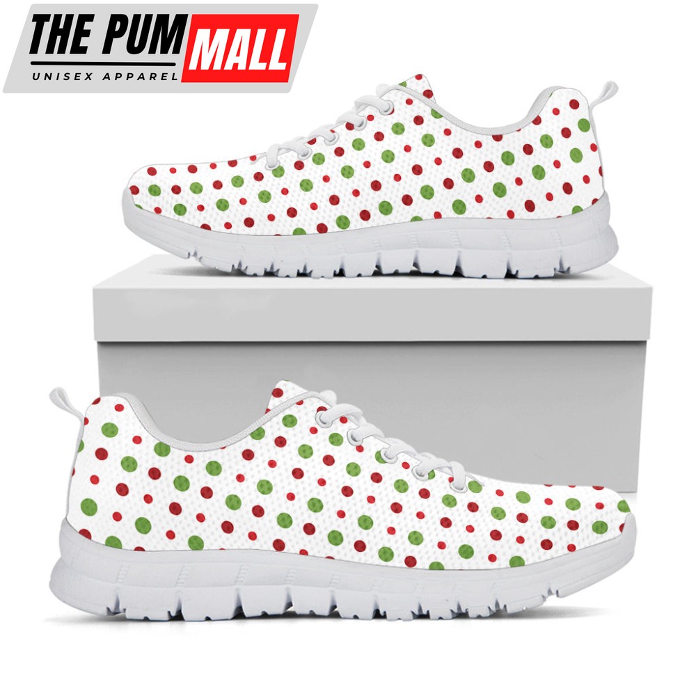 Merry Christmas Dots Pattern Print White Running Shoes, Gift For Men And Women