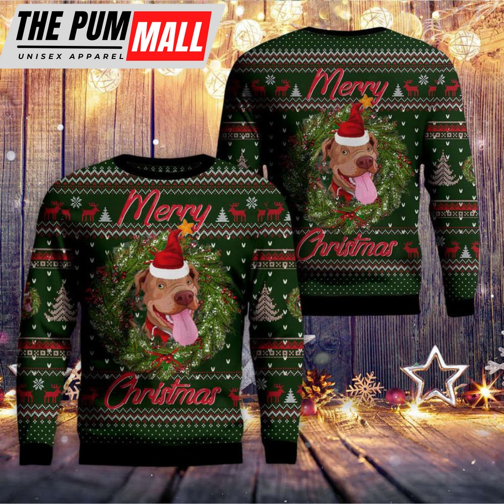 Merry Christmas Pitbull AOP Christmas Sweater – Gift For Christmas Day
