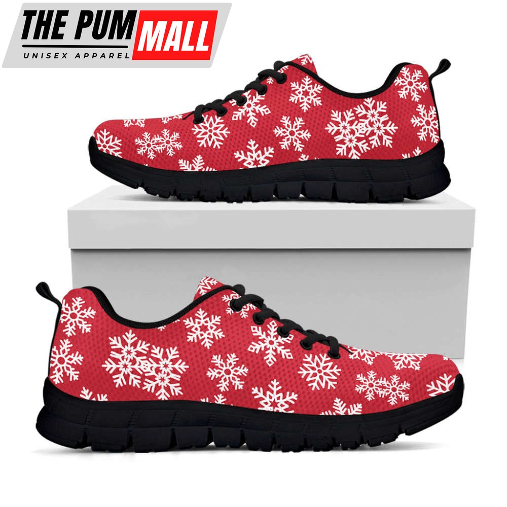 Merry Christmas Snowflakes Pattern Print Black Running Shoes, Gift For Men And Women