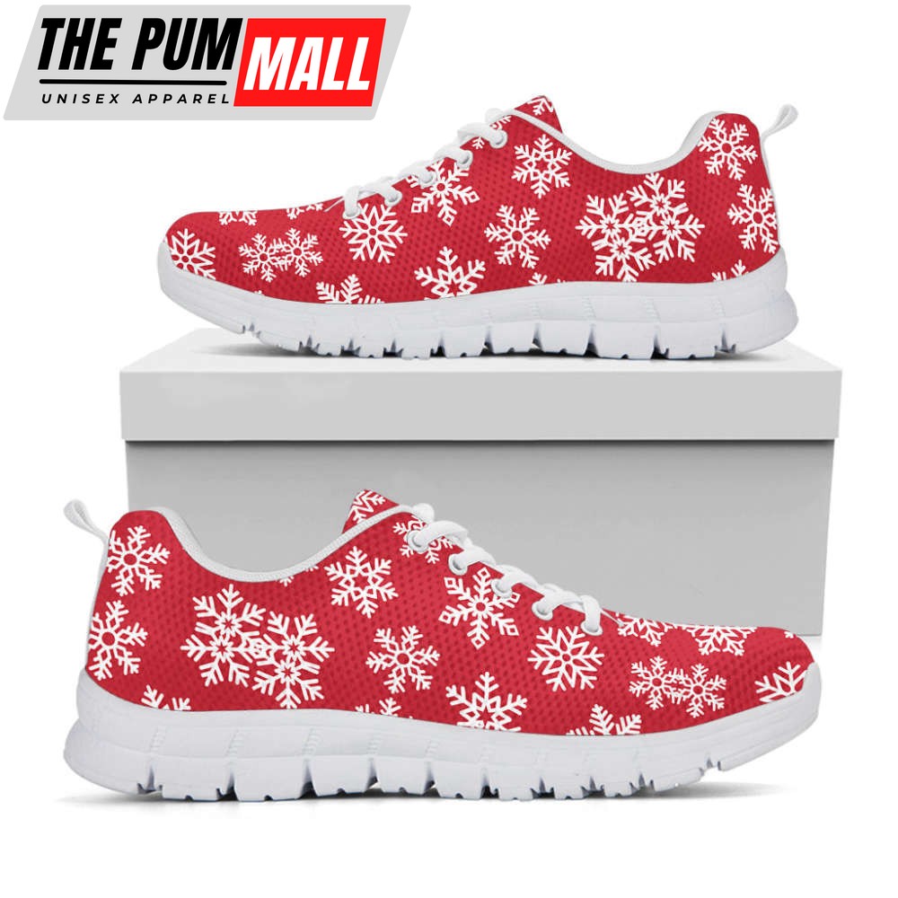 Merry Christmas Snowflakes Pattern Print White Running Shoes, Gift For Men And Women