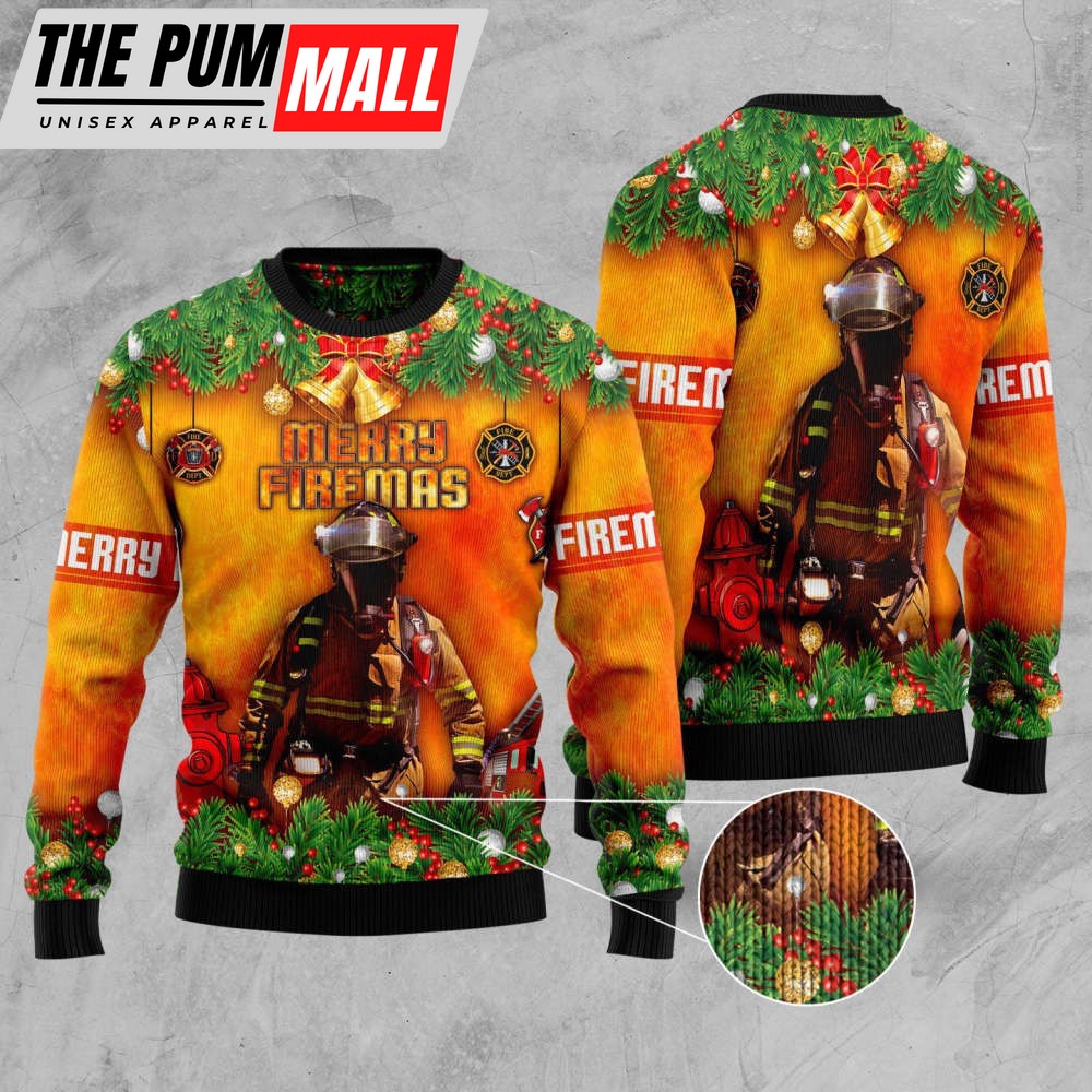 merry-firemas-firefighter-bulldog-ugly-christmas-sweater-zbtmd74u Merry Firemas Firefighter Bulldog Ugly Christmas Sweater
