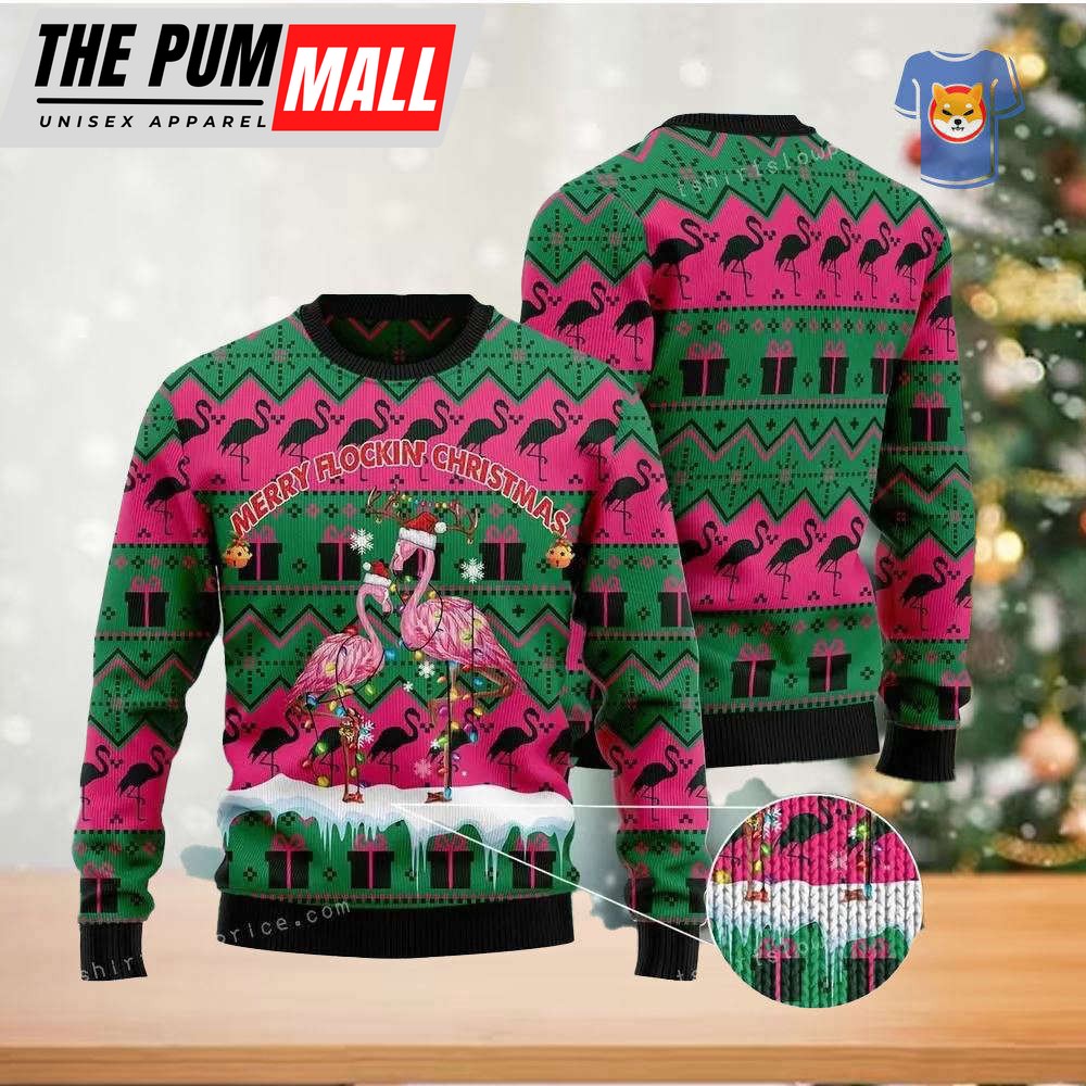 Merry Flockin Christmas Flamingo Ugly Sweater Christmas Party