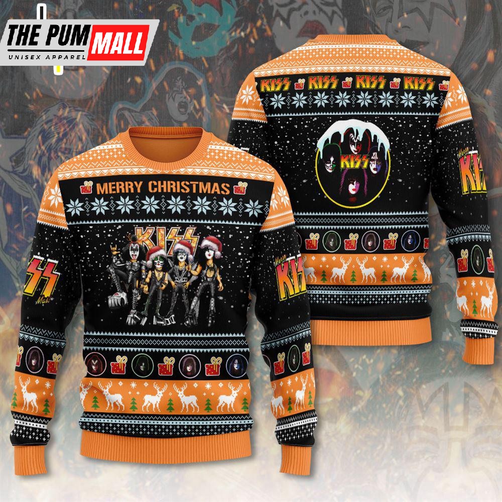Merry Kissmas Kiss Band 3D Ugly Sweater Gift For Christmas