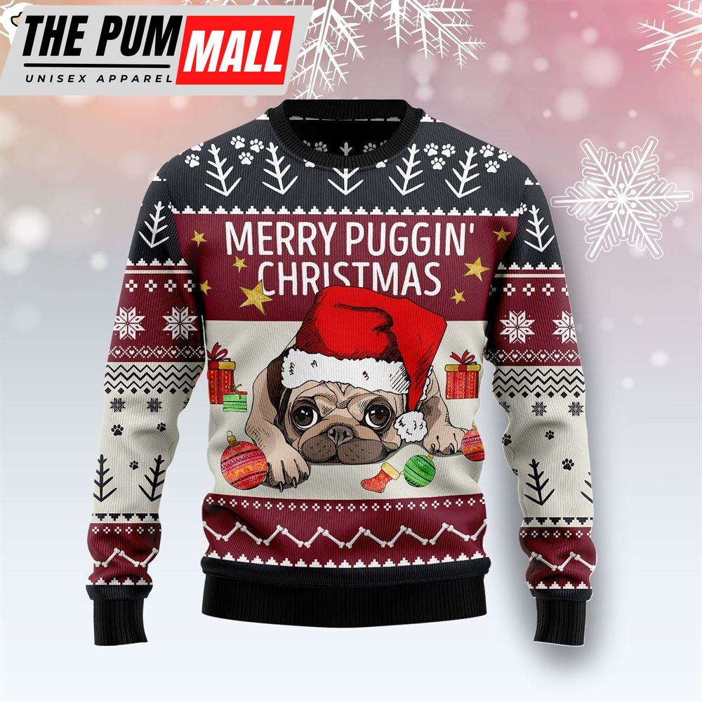 Merry Puggin Christmas Ugly Christmas Sweater – Gift For Dog Lovers – Lover Xmas Sweater Gift