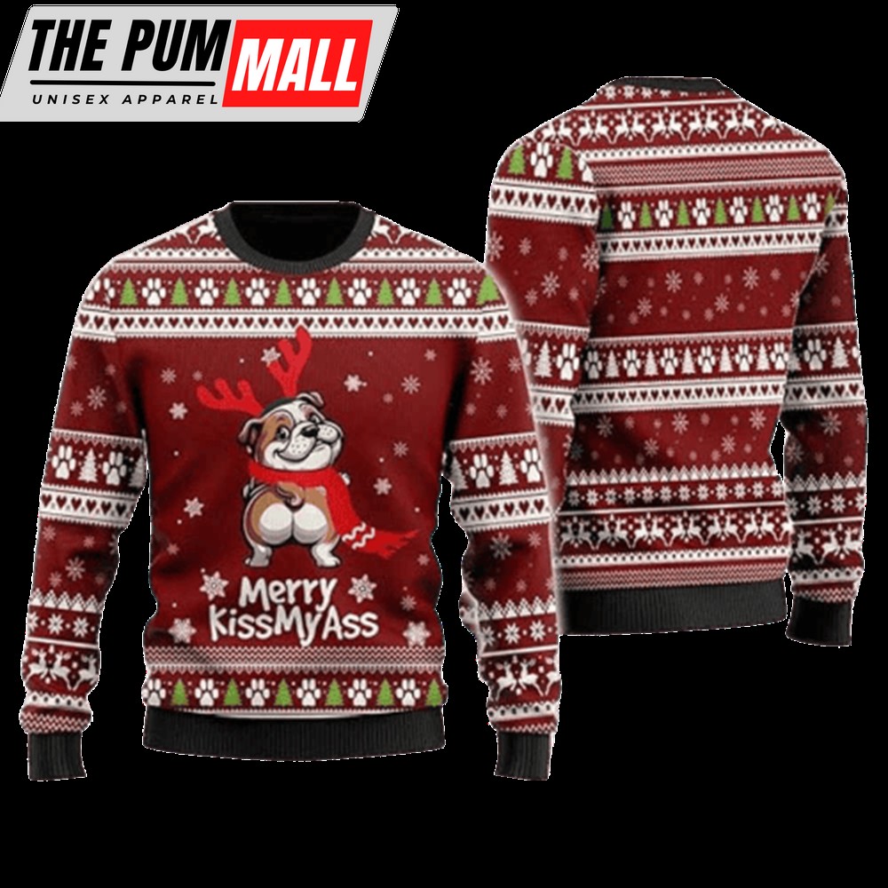 Merry Xmas Dog Ugly Christmas Sweater, Dog Crew Neck Sweatshirt For Women