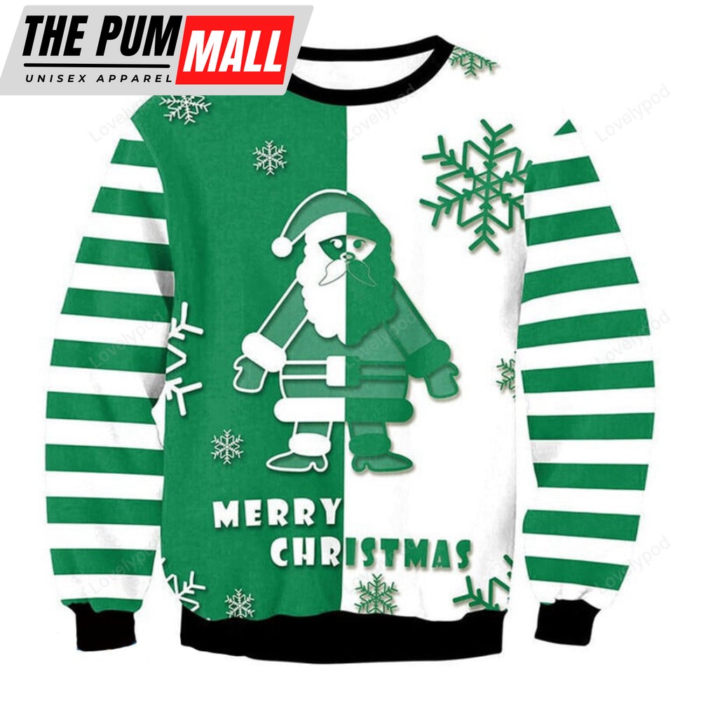 Merry Xmas Santa Claus Two Tone Split Awesome Ugly Christmas Sweater