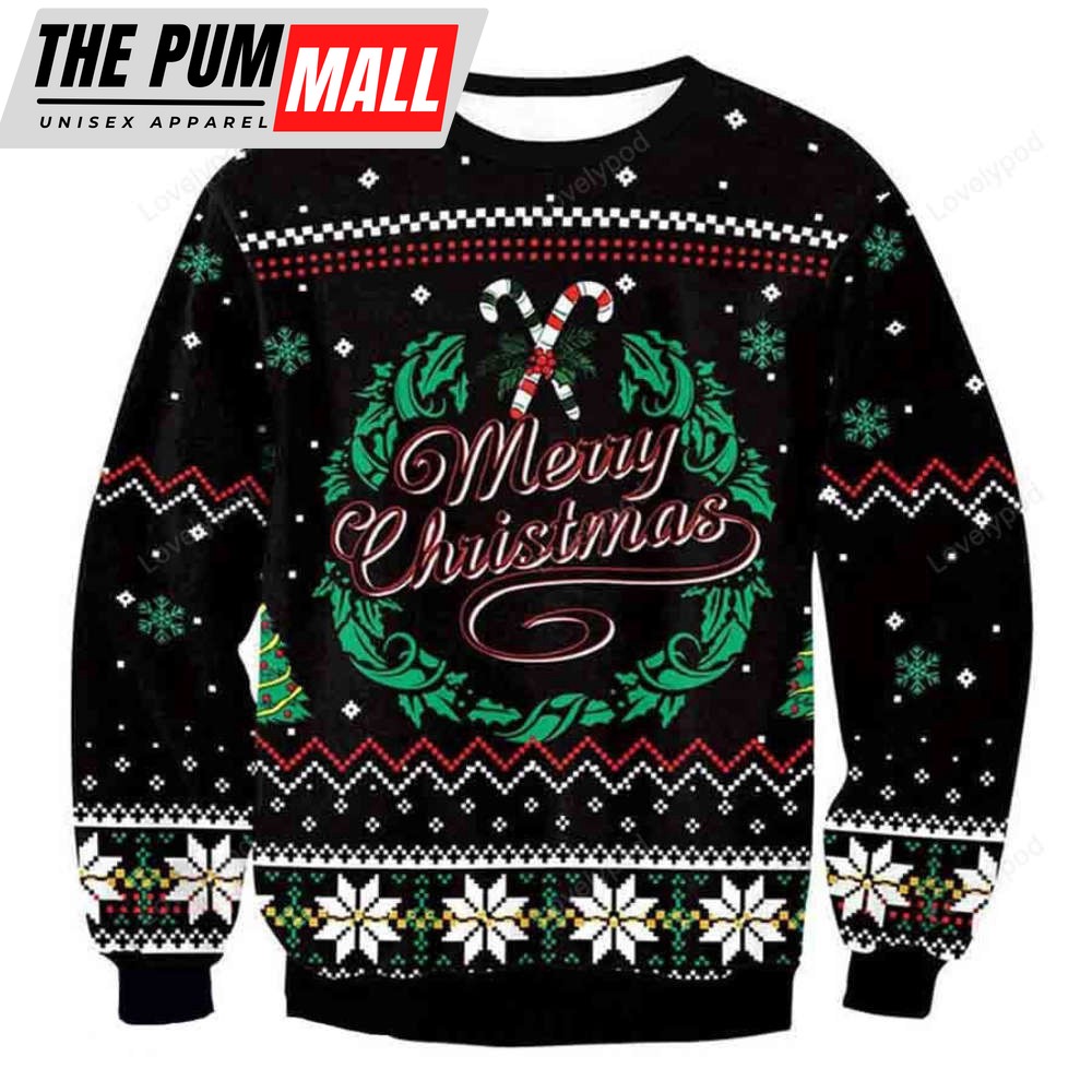 Merry Xmas Wreath Print: Unique Gift for Ugly Christmas Sweater