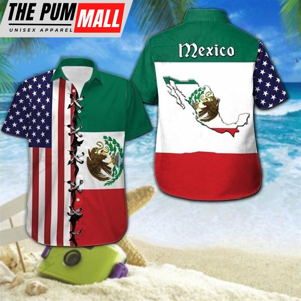 Mexican Hawaiian Shirt, Beach Shirt Hawaiian Aloha Shirt America Mexico Flag