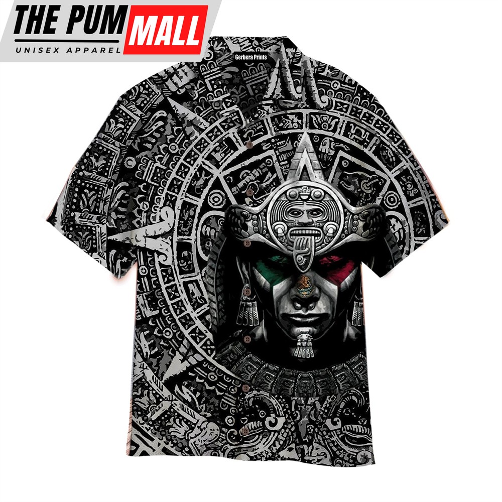 Mexican Hawaiian Shirt, Black And White Aztec Warrior Mexican Hawaiian Shirt