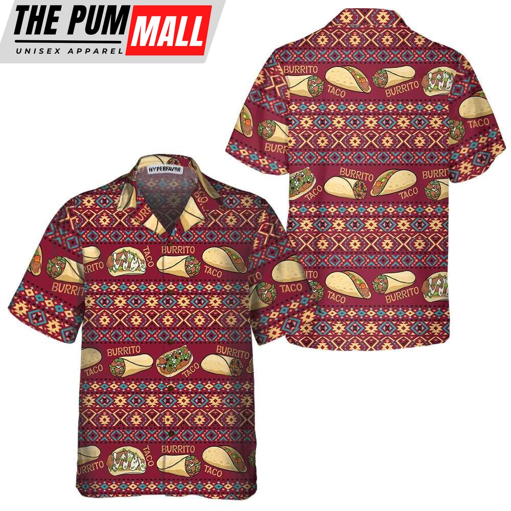 Mexican Hawaiian Shirt, Burgundy Taco Mexican Folk Taco Hawaiian Shirt, Funny Taco Shirts For Men And Women