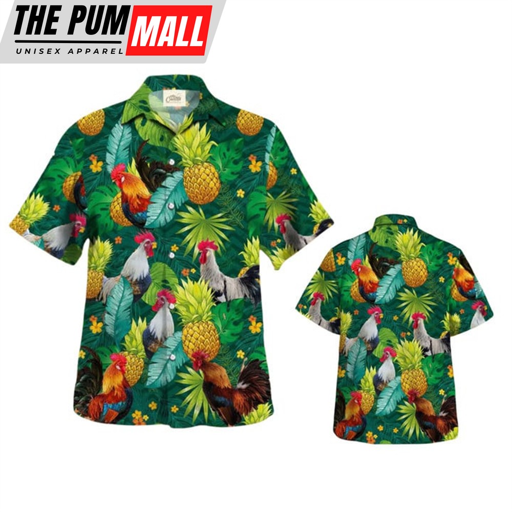 Mexican Hawaiian Shirt, Chicken Hawaiian Shirt, Rooster Hawaiian Shirt, Chicken Tropical Pineapple Hawaiian Shirts