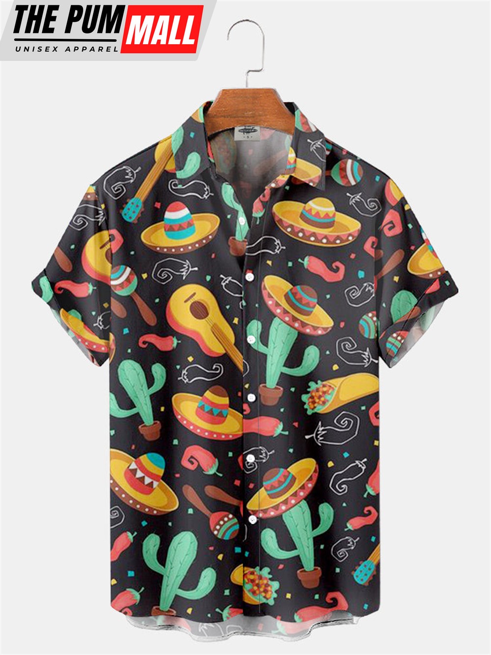 Mexican Hawaiian Shirt, Cinco De Mayo Cactus Guitar and Peppers Hawaiian Shirt