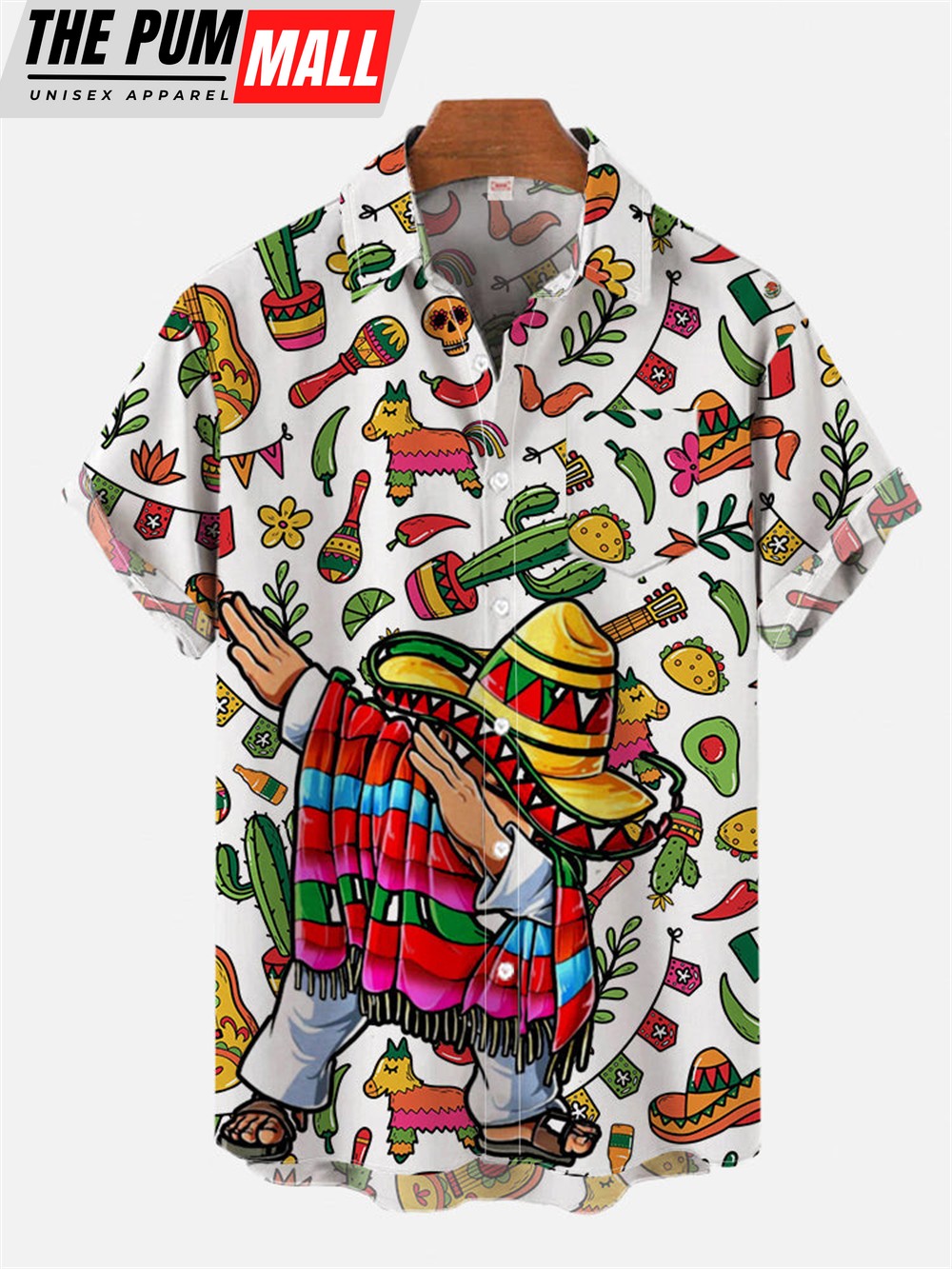 Mexican Hawaiian Shirt, Cinco De Mayo Cartoon Mexican Elements And People In Mexican Costumes Printing Breast Hawaiian Shirt