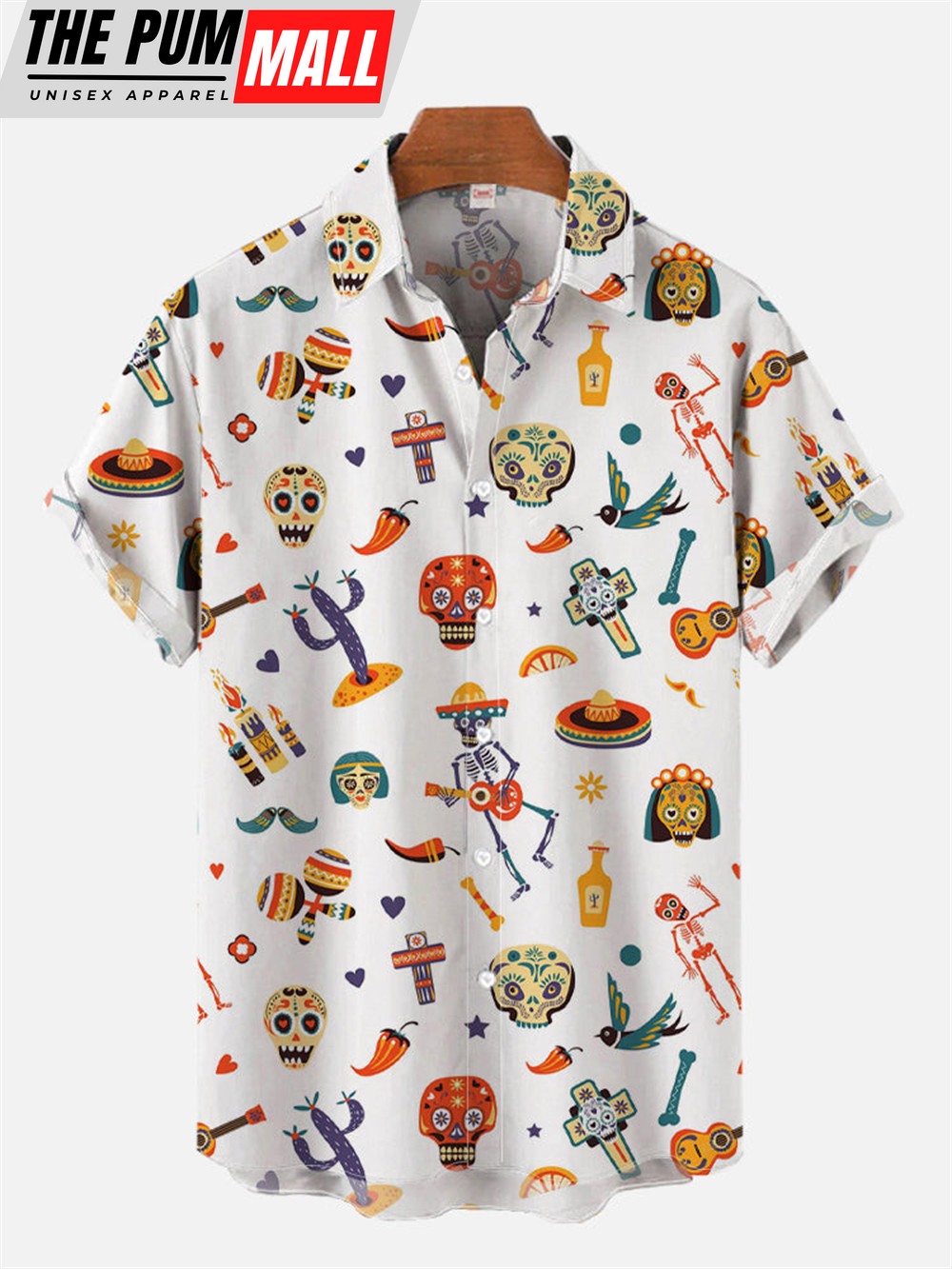 Mexican Hawaiian Shirt, Cinco De Mayo Cartoon Mexican Style Skull And Cactus Hawaiian Shirt