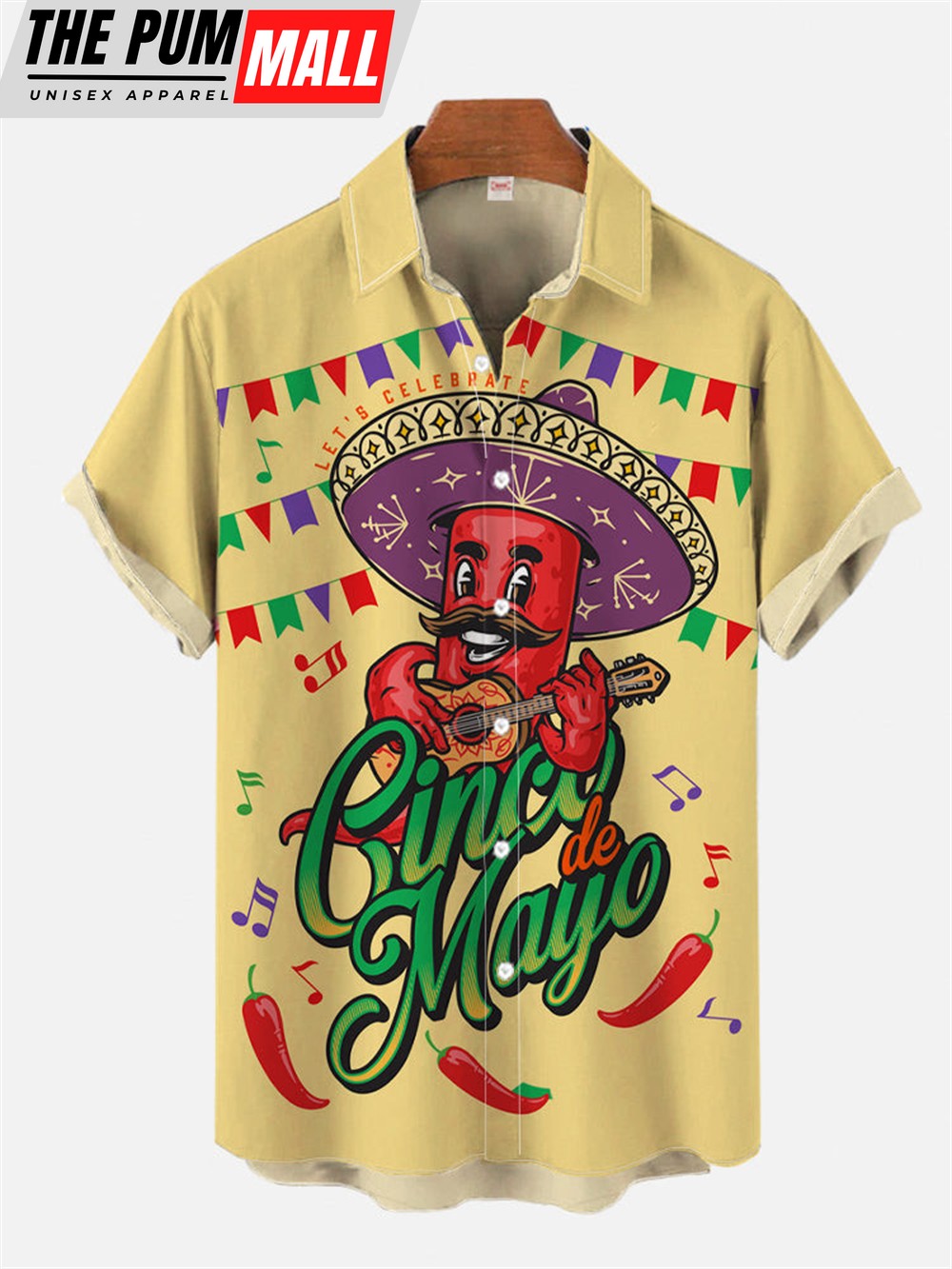 Mexican Hawaiian Shirt, Cinco De Mayo Exotic Mexican Guitar Chili Pepper Hawaiian Shirt