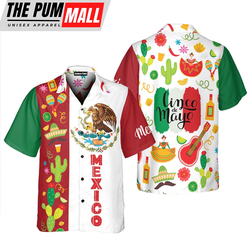 Mexican Hawaiian Shirt, Cinco De Mayo Fiesta Mexico Gift For Men & For Women White, Red And Green Aloha Hawaiian Shirts