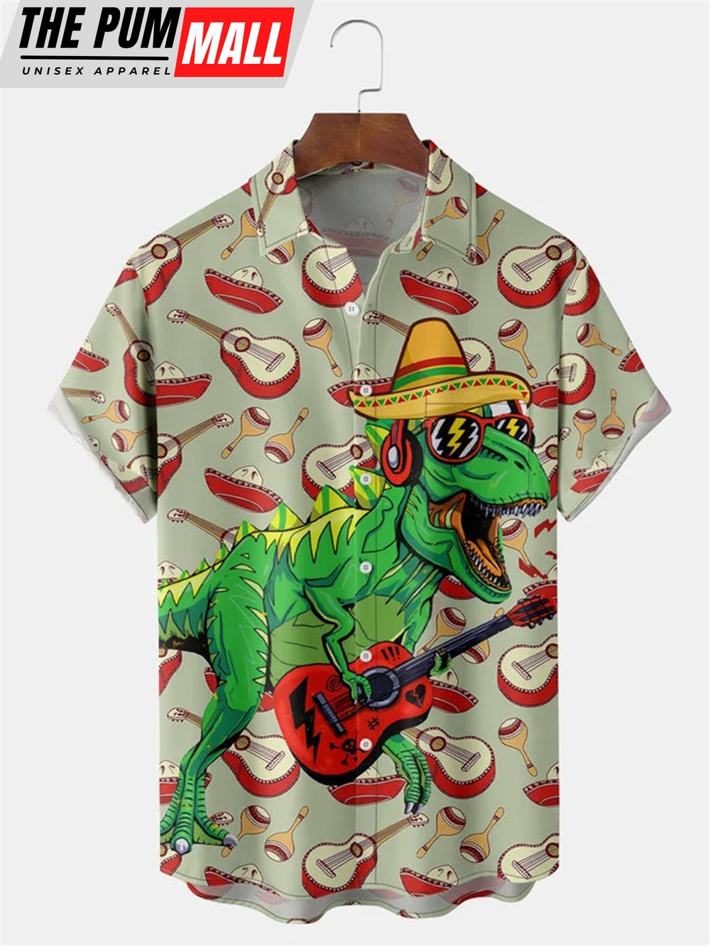 Mexican Hawaiian Shirt, Cinco De Mayo Guitar And Dinosaur Hawaiian Shirt