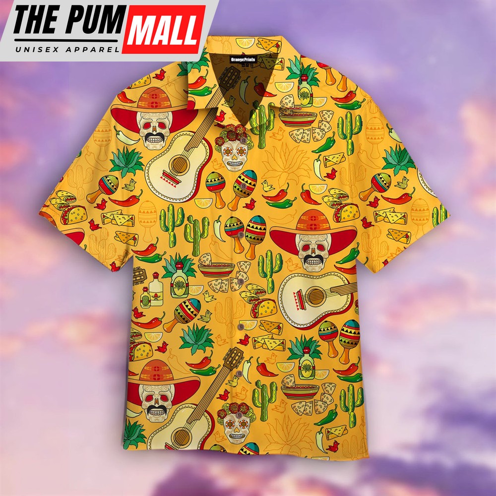Mexican Hawaiian Shirt, Cinco De Mayo Mexican Party Yellow Aloha Hawaiian Shirt