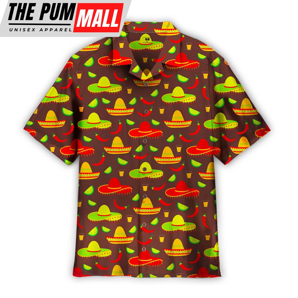 Mexican Hawaiian Shirt, Cinco De Mayo Mexican Sombrero Hats Pattern Brown Hawaiian Shirt