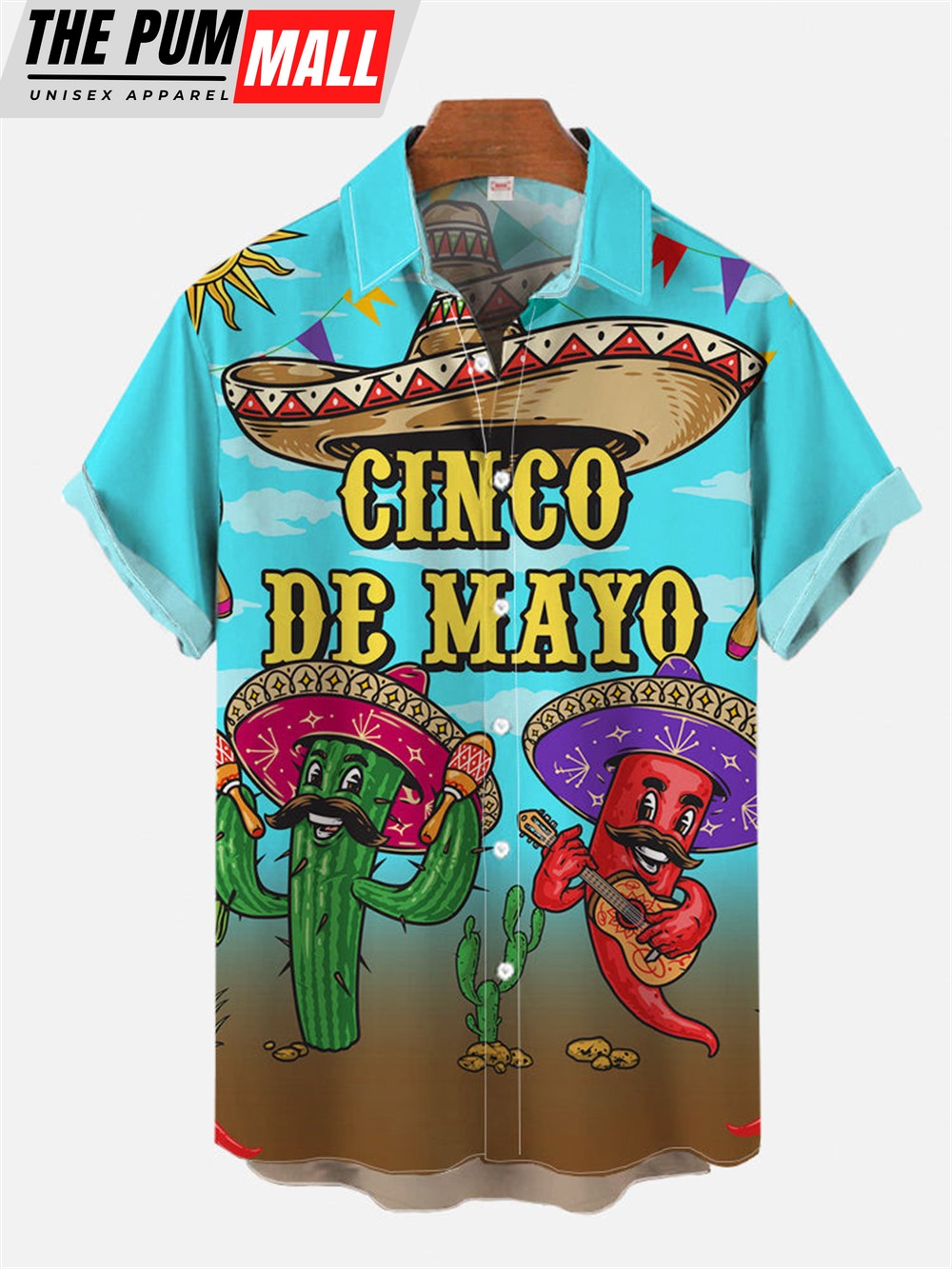 Mexican Hawaiian Shirt, Cinco De Mayo Singing And Dancing Mexican Cactus And Chili Peppers Hawaiian Shirt
