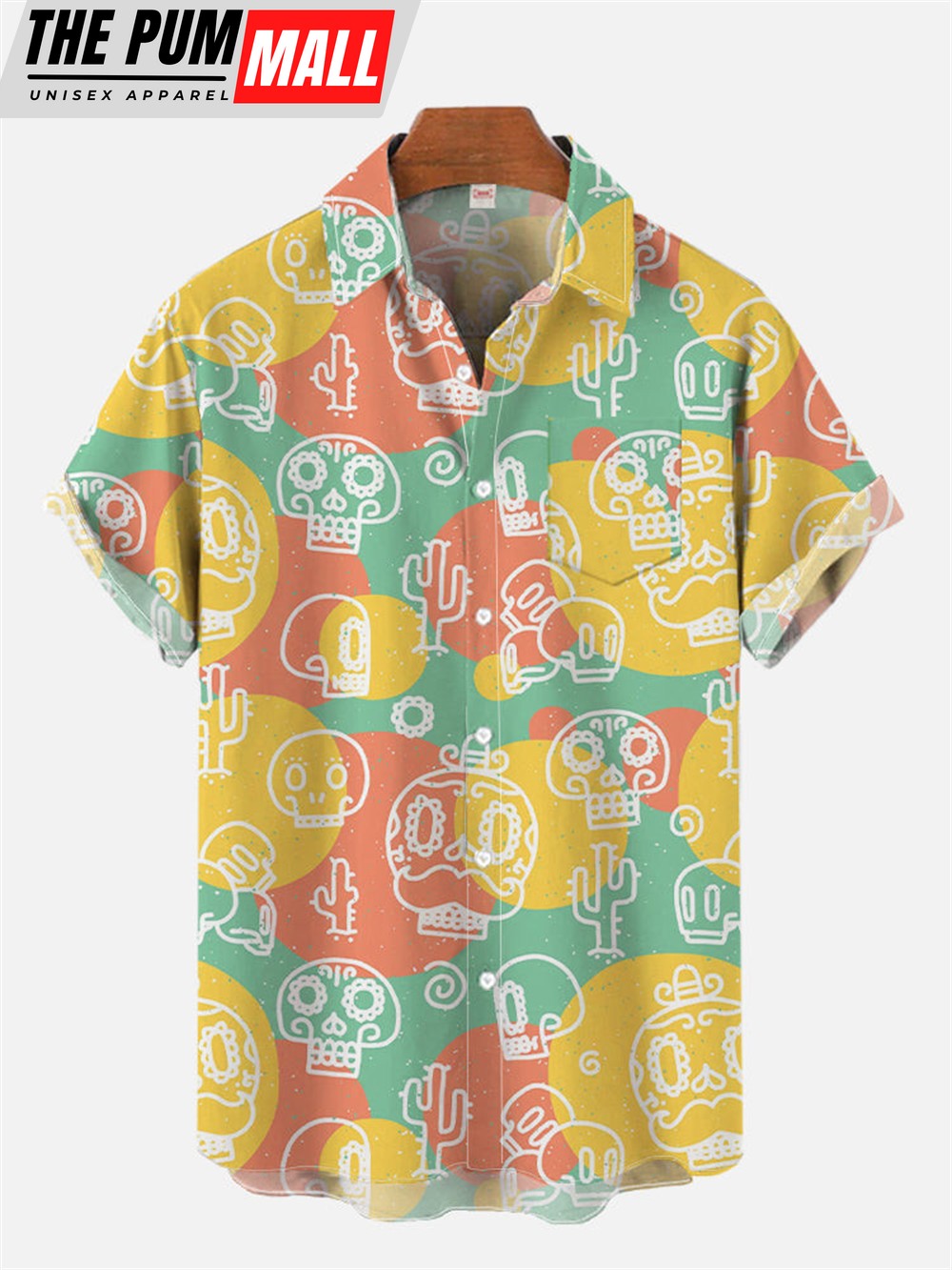 Mexican Hawaiian Shirt, Colorful Cinco De Mayo Exotic Mexican Skulls And Cacti Printing Breast Hawaiian Shirt