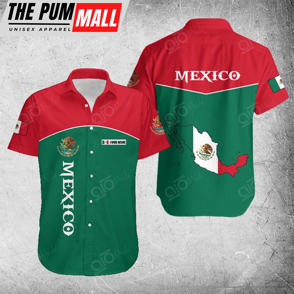 Mexican Hawaiian Shirt, Custom Name Mexico Flag Hawaiian Shirt