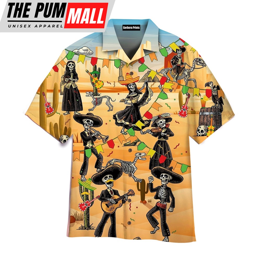 Mexican Hawaiian Shirt, Day of Dead Sugar Skull Dancing At Mexican Festival Hawaiian Shirt