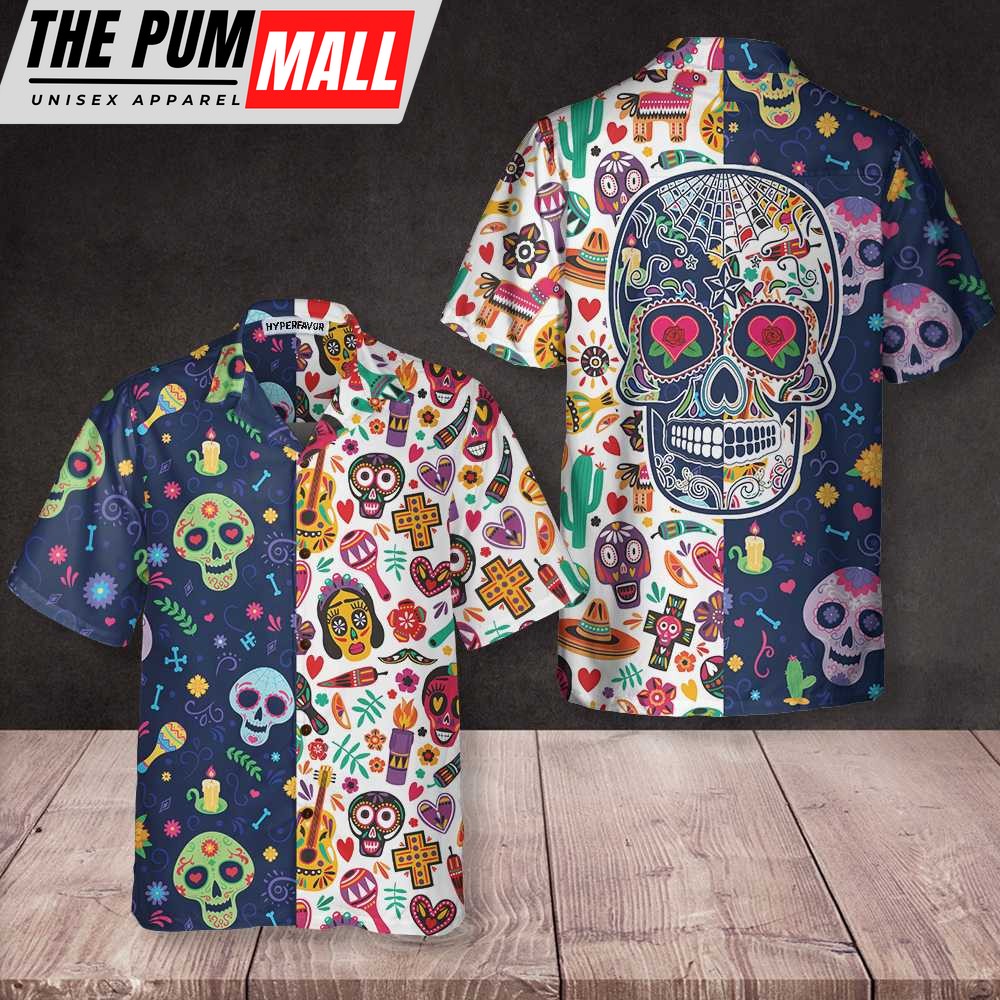 Mexican Hawaiian Shirt, Dia De Los Muertos Mexican Skulls Flower Hawaiian Shirt