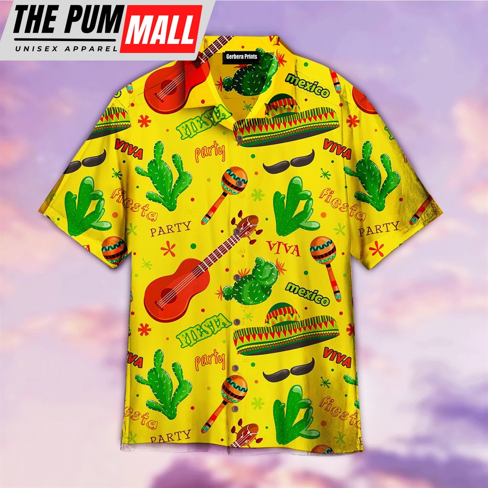 mexican-hawaiian-shirt-fiesta-party-mexico-sombrero-maraca-vihuela-cactus-patte-0q0m2axi Mexican Hawaiian Shirt, Fiesta Party Mexico Sombrero Maraca Vihuela Cactus Pattern Yellow Hawaiian Shirt