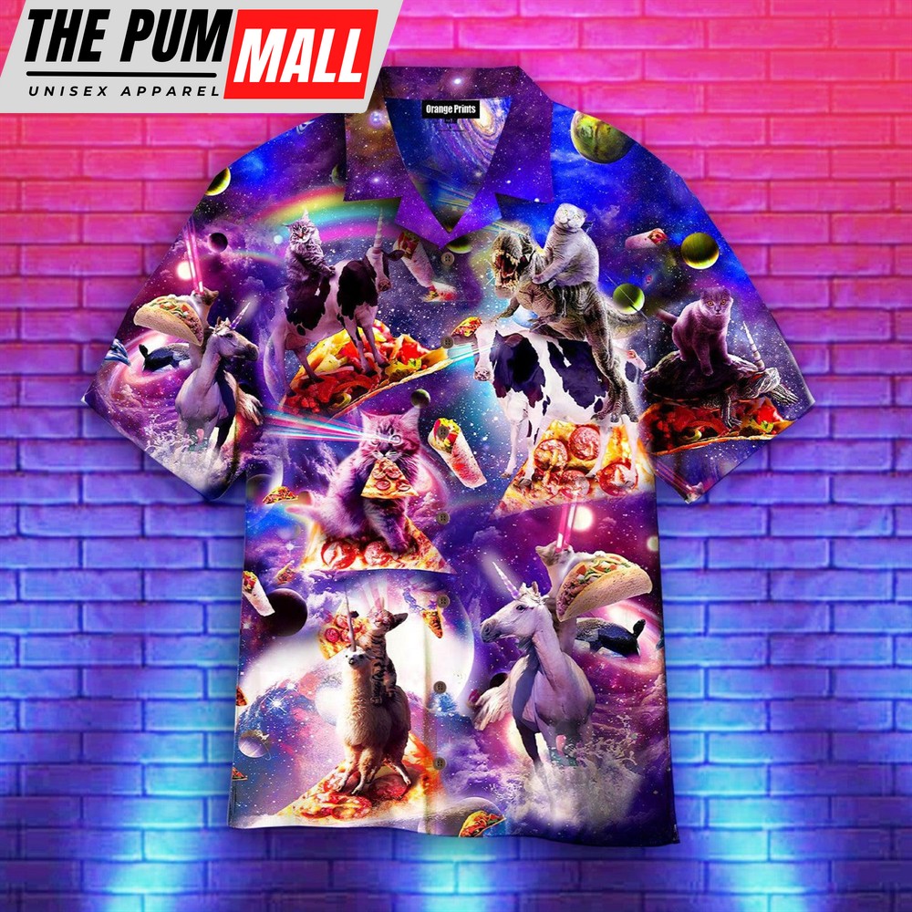 Mexican Hawaiian Shirt, Funny Cat Riding Animal In Galaxy With Taco Aloha Hawaiian Shirt