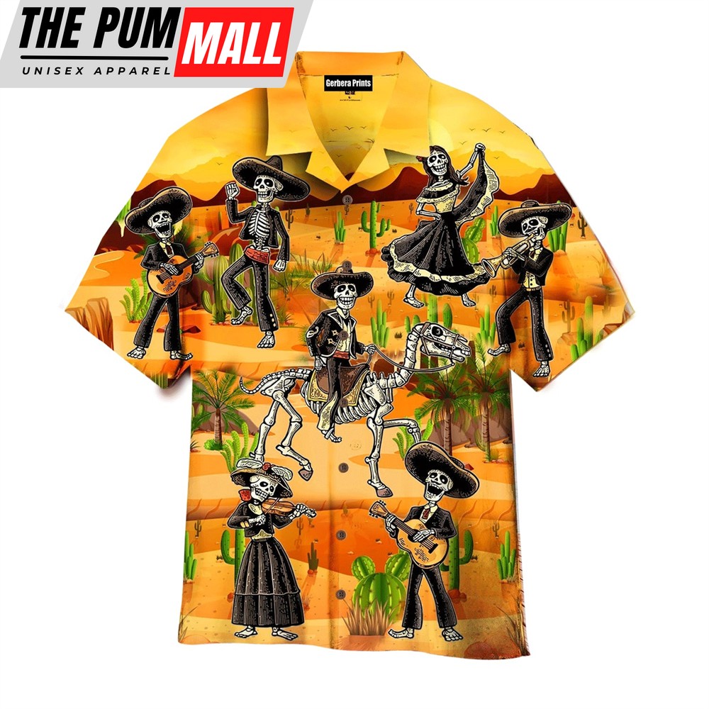 Mexican Hawaiian Shirt, Funny Mexican Skull Dancing In The Desert Hawaiian Shirt