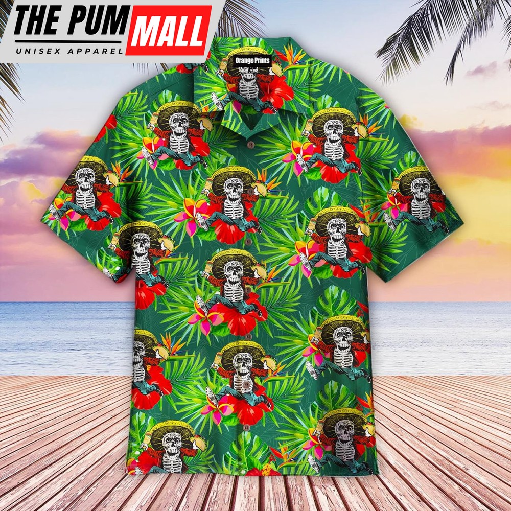 Mexican Hawaiian Shirt, Funny Mexican Skull Holding Tacos Tropical Summer Aloha Hawaiian Shirt